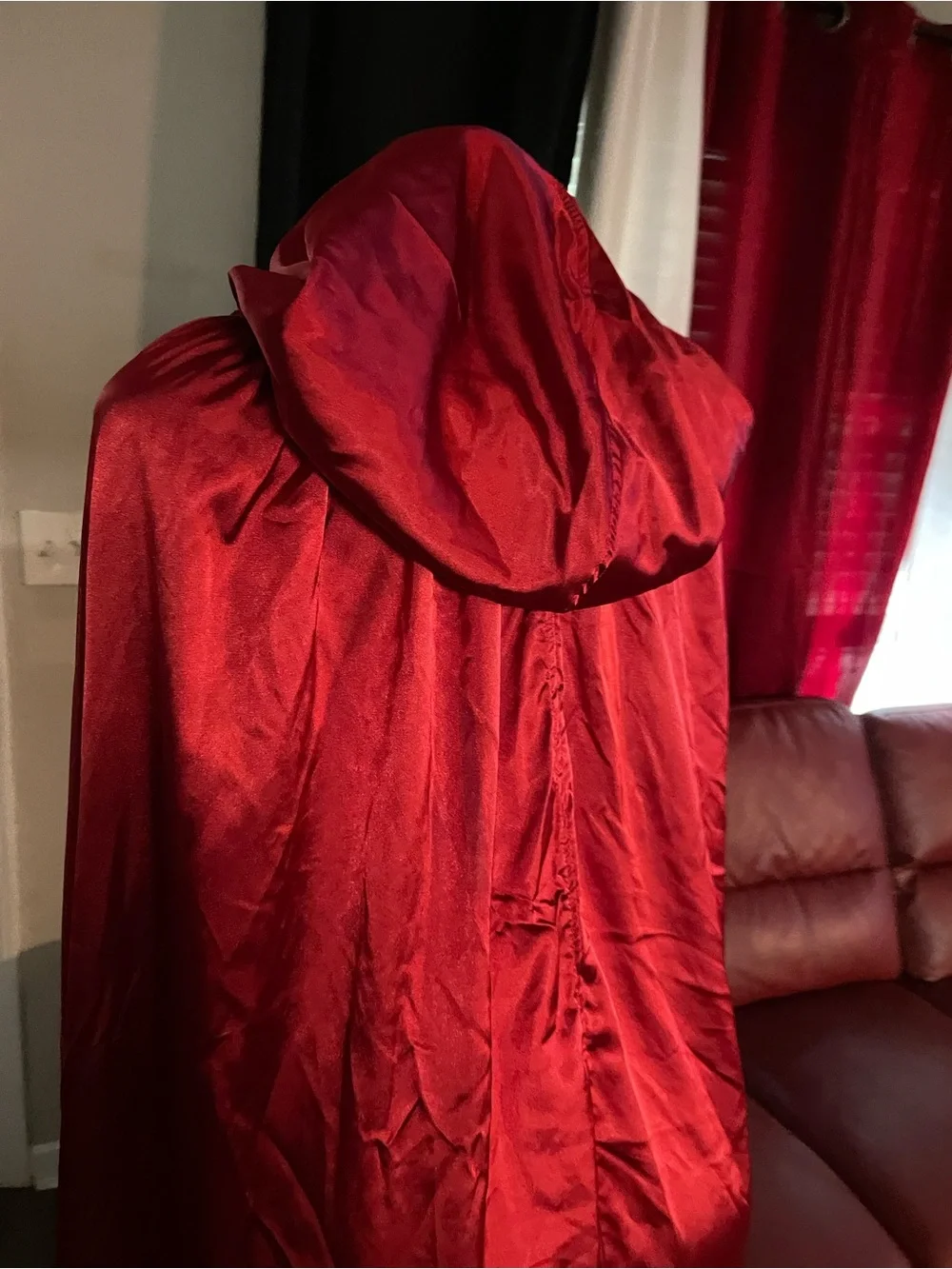 Spirit costume Halloween Red Satin Hooded Cloak Cape one size unisex - Picture 6 of 9